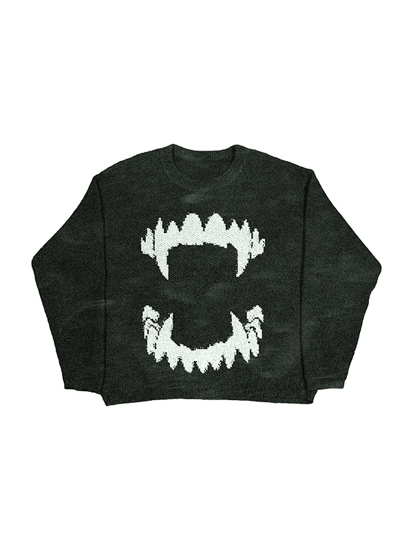 Suéter holgado con estampado de calle de punto para hombre-1