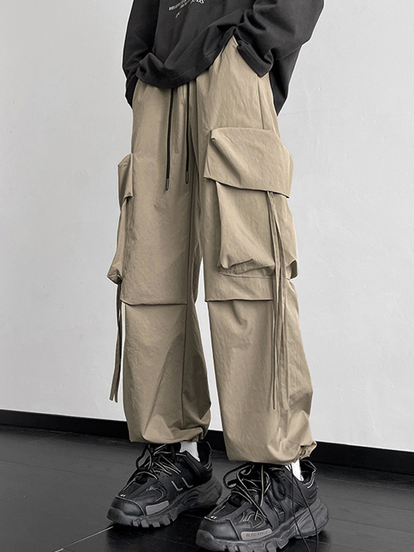 Pantalones cargo con cordón y múltiples bolsillos para hombre-3