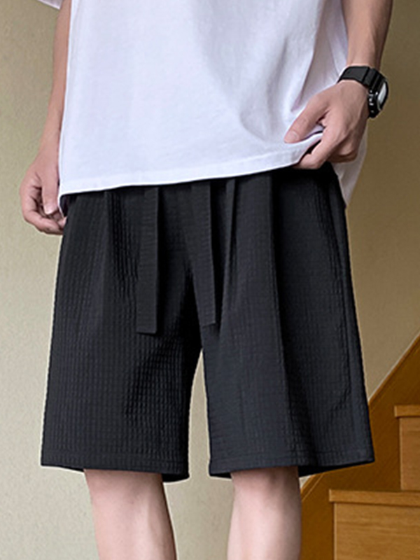 Shorts de hombre con cordón liso texturizado-3
