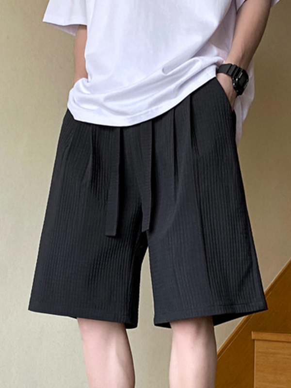 Shorts de hombre con cordón liso texturizado-2