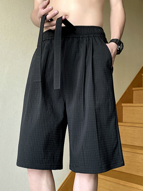 Shorts de hombre con cordón liso texturizado-1