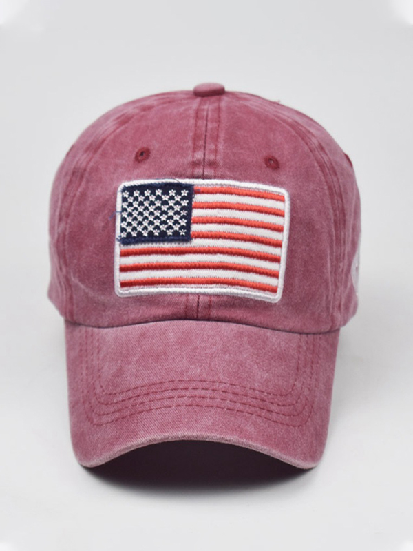 Gorra de béisbol lavada con bordado de bandera-1