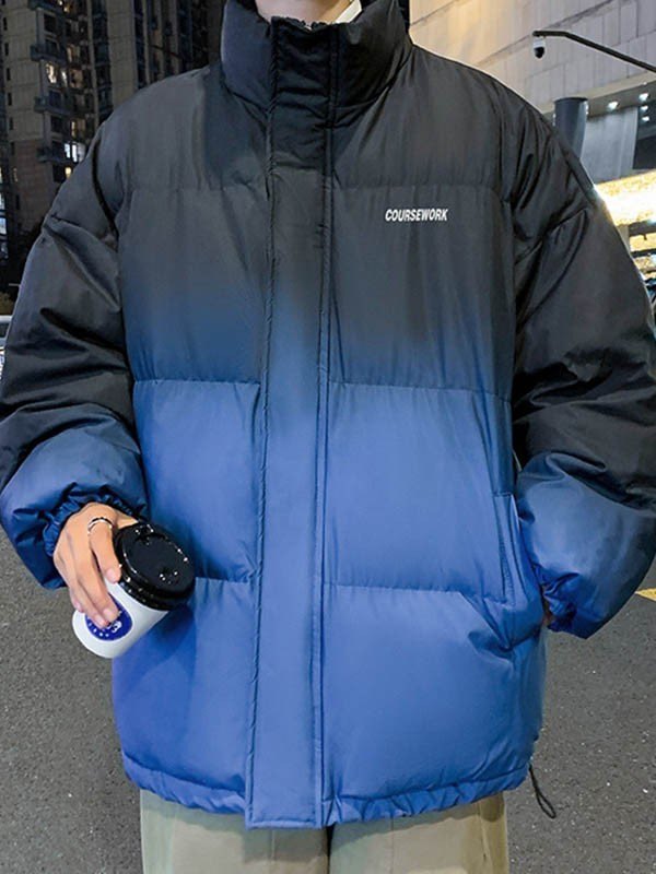 Chaqueta acolchada con cremallera y bloques de colores degradados para hombre-1