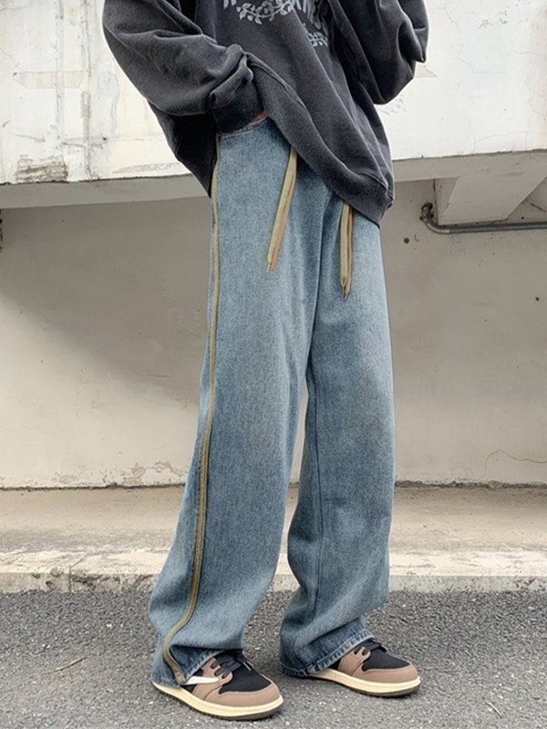 Jeans sueltos con rayas laterales para hombre-1