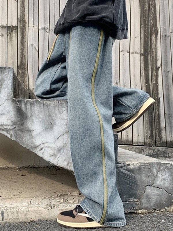 Jeans sueltos con rayas laterales para hombre-4
