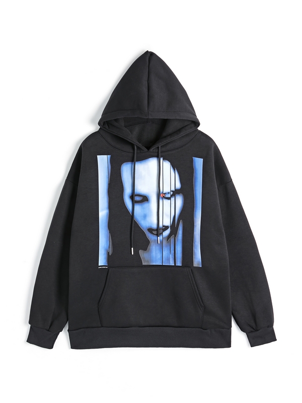 Sudadera con capucha extragrande con estampado de personajes de rock para hombre-1