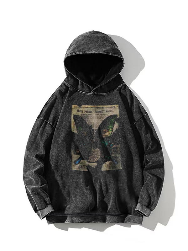Sudadera con capucha extragrande con estampado de mariposas desgastadas para hombre-3