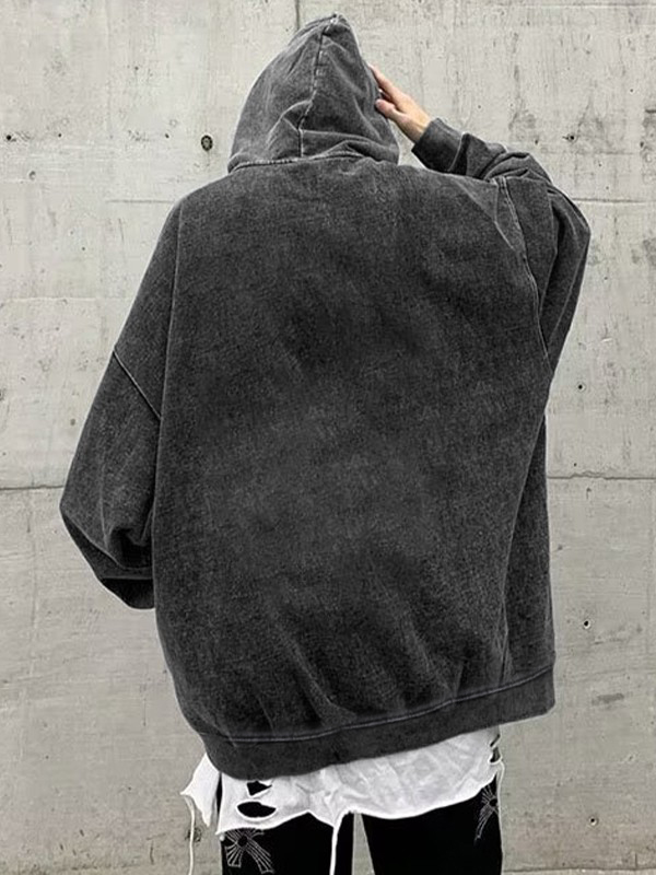 Sudadera con capucha extragrande con estampado de mariposas desgastadas para hombre-2