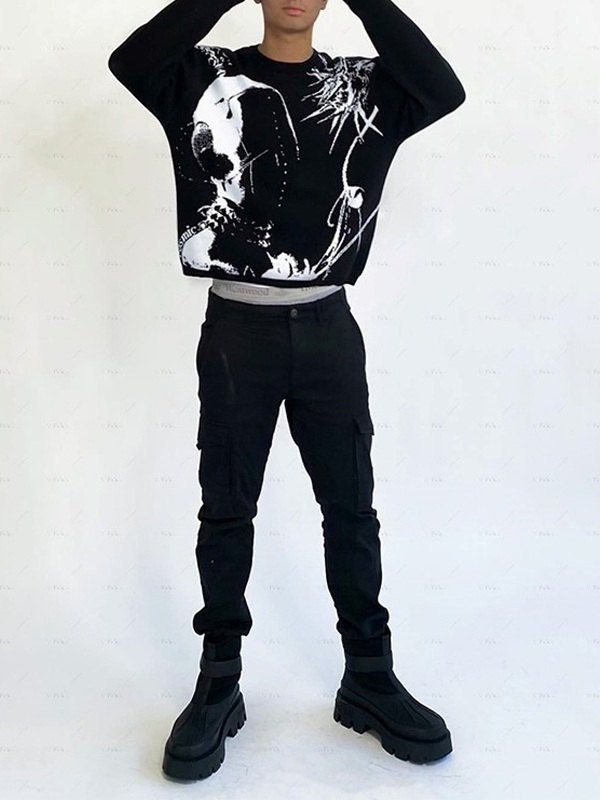 Suéter de punto jacquard de anime punk para hombre-5