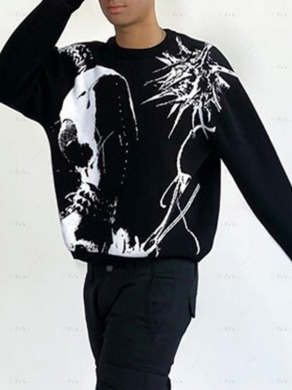 Suéter de punto jacquard de anime punk para hombre-2