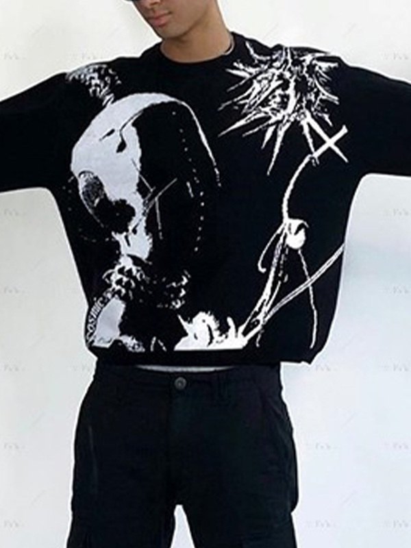 Suéter de punto jacquard de anime punk para hombre-1