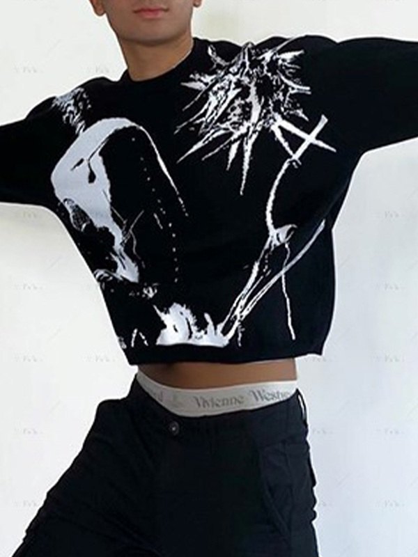 Suéter de punto jacquard de anime punk para hombre-3