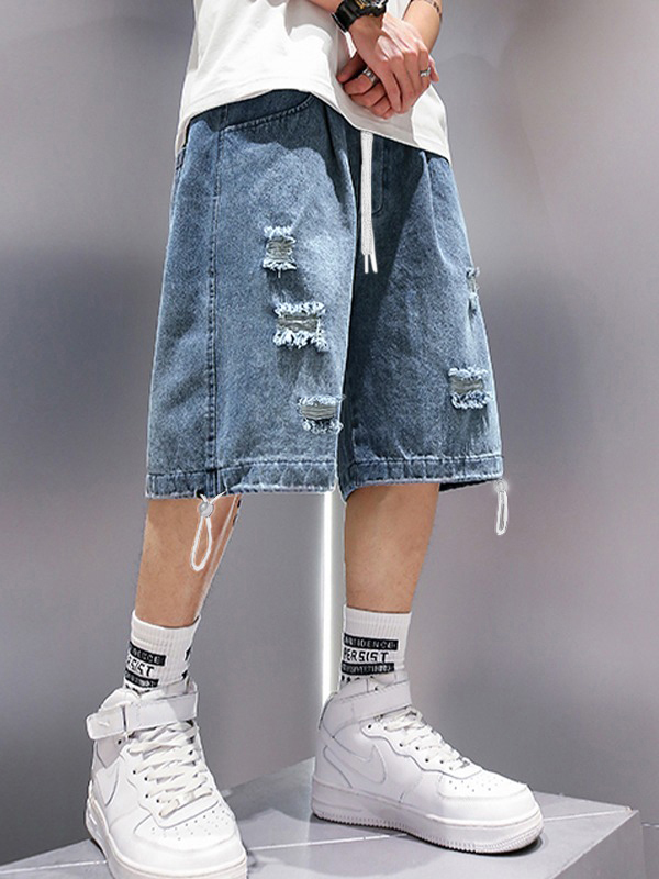 Shorts vaqueros desgastados y lavados para hombre-2
