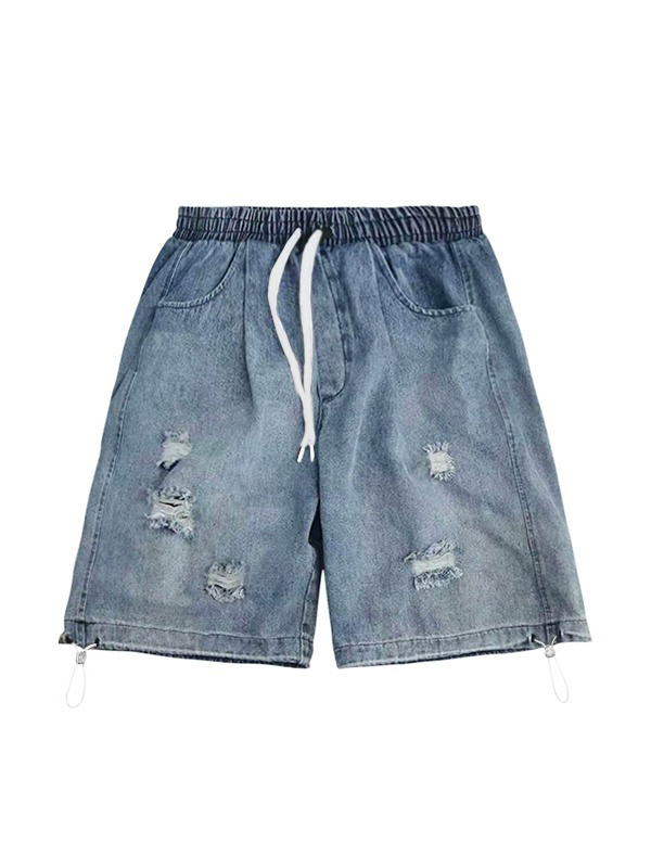 Shorts vaqueros desgastados y lavados para hombre-5