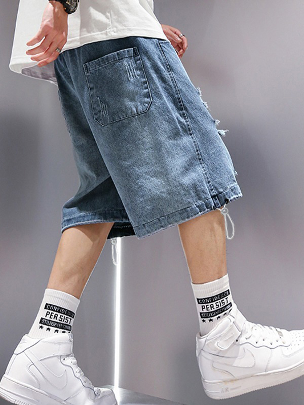 Shorts vaqueros desgastados y lavados para hombre-4