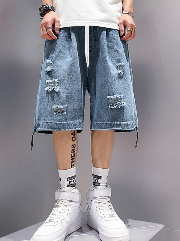 Shorts vaqueros desgastados y lavados para hombre-3