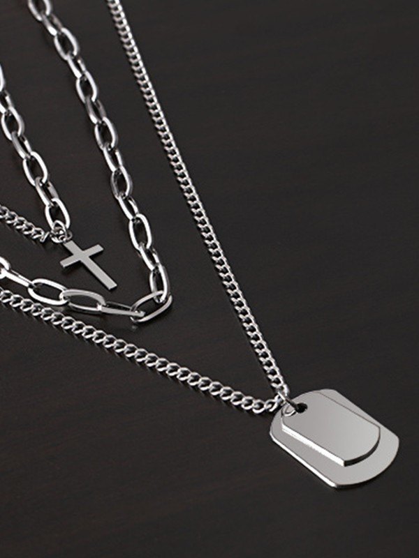 Collar con colgante geométrico de 2 piezas para hombre-2