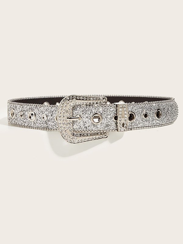 Cinturón con hebilla de lentejuelas adornada con diamantes de imitación-1