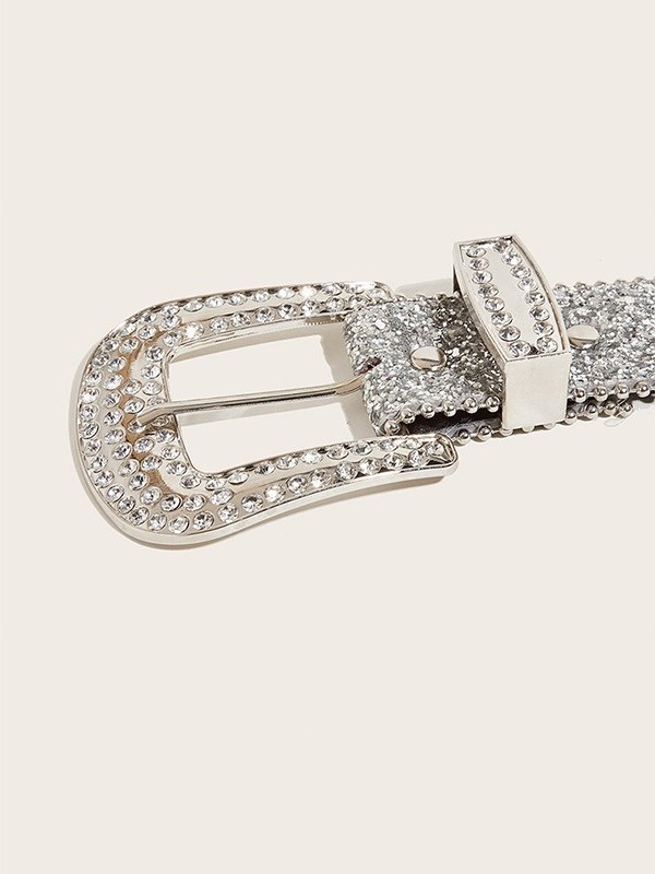 Cinturón con hebilla de lentejuelas adornada con diamantes de imitación-3