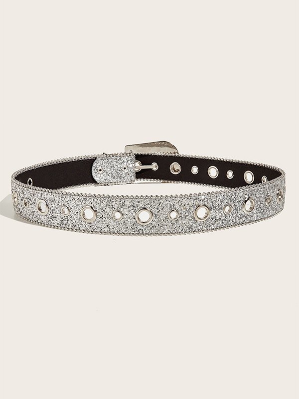 Cinturón con hebilla de lentejuelas adornada con diamantes de imitación-2