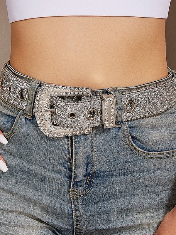Cinturón con hebilla de lentejuelas adornada con diamantes de imitación-4