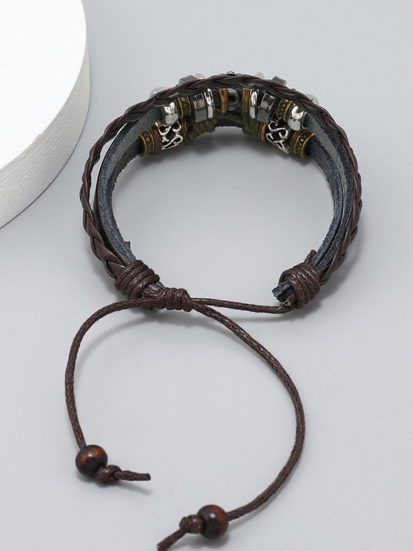 Pulsera de piel sintética con estrella de metal multicapa-1