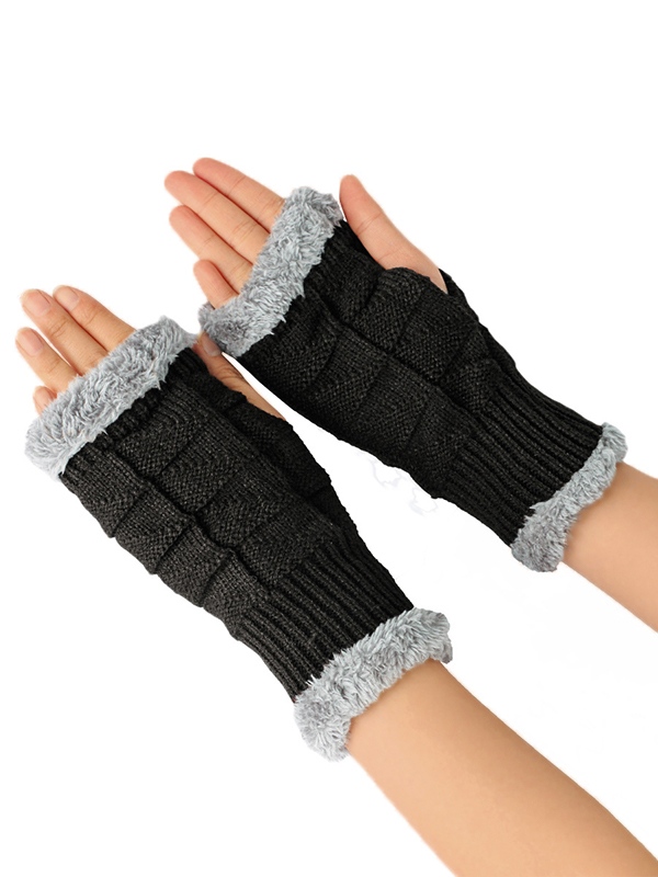 Guantes de punto sin dedos gruesos y cálidos con forro polar-1