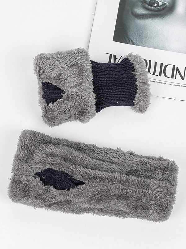 Guantes de punto sin dedos gruesos y cálidos con forro polar-3