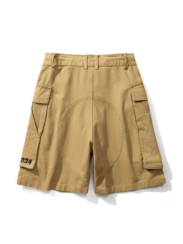 Shorts cargo color caqui con bolsillo de parche para hombre-1
