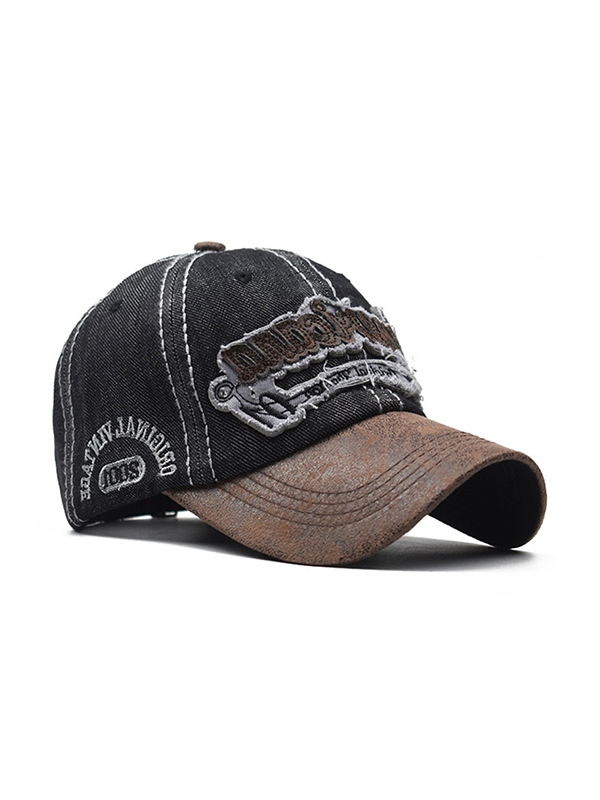 Gorra de béisbol de mezclilla desgastada con bordado de letras-1