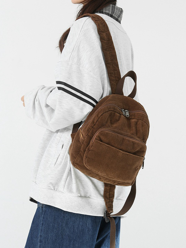 Mochila mini de pana en color liso-2