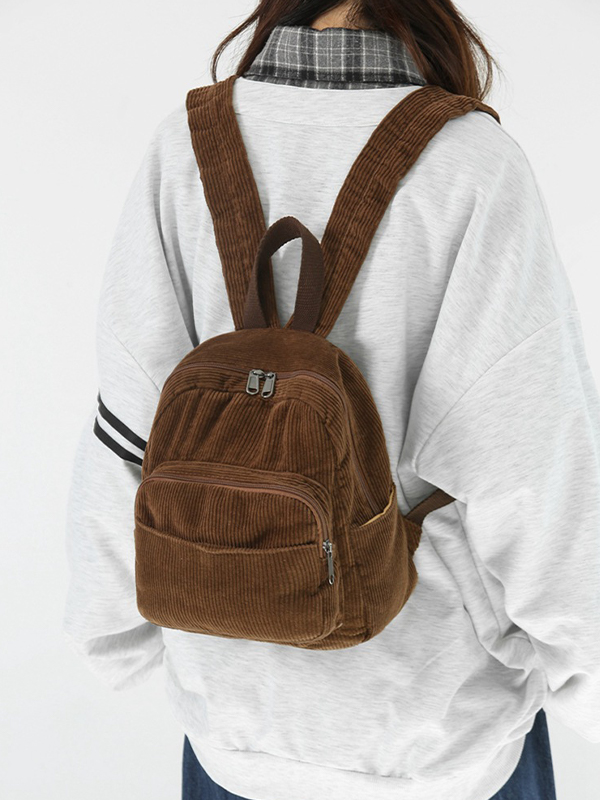 Mochila mini de pana en color liso-1