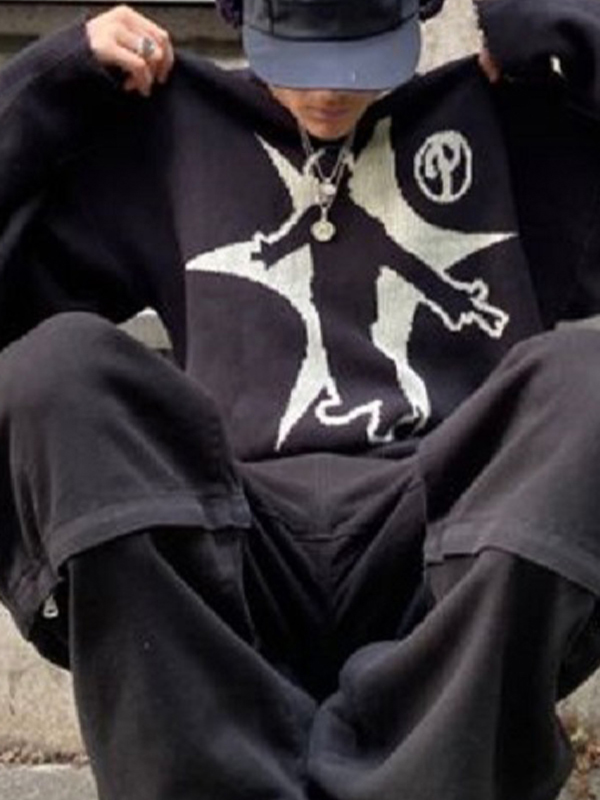 Suéter sin cierre con estampado Hip Pop para hombre-2