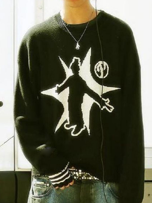 Suéter sin cierre con estampado Hip Pop para hombre-6