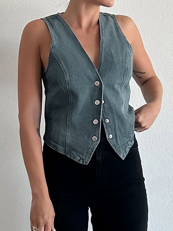 Camiseta sin mangas con chaleco vaquero con cuello en V-3